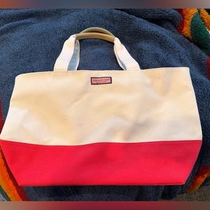 Vineyard Vines hot pink and white canvas tote